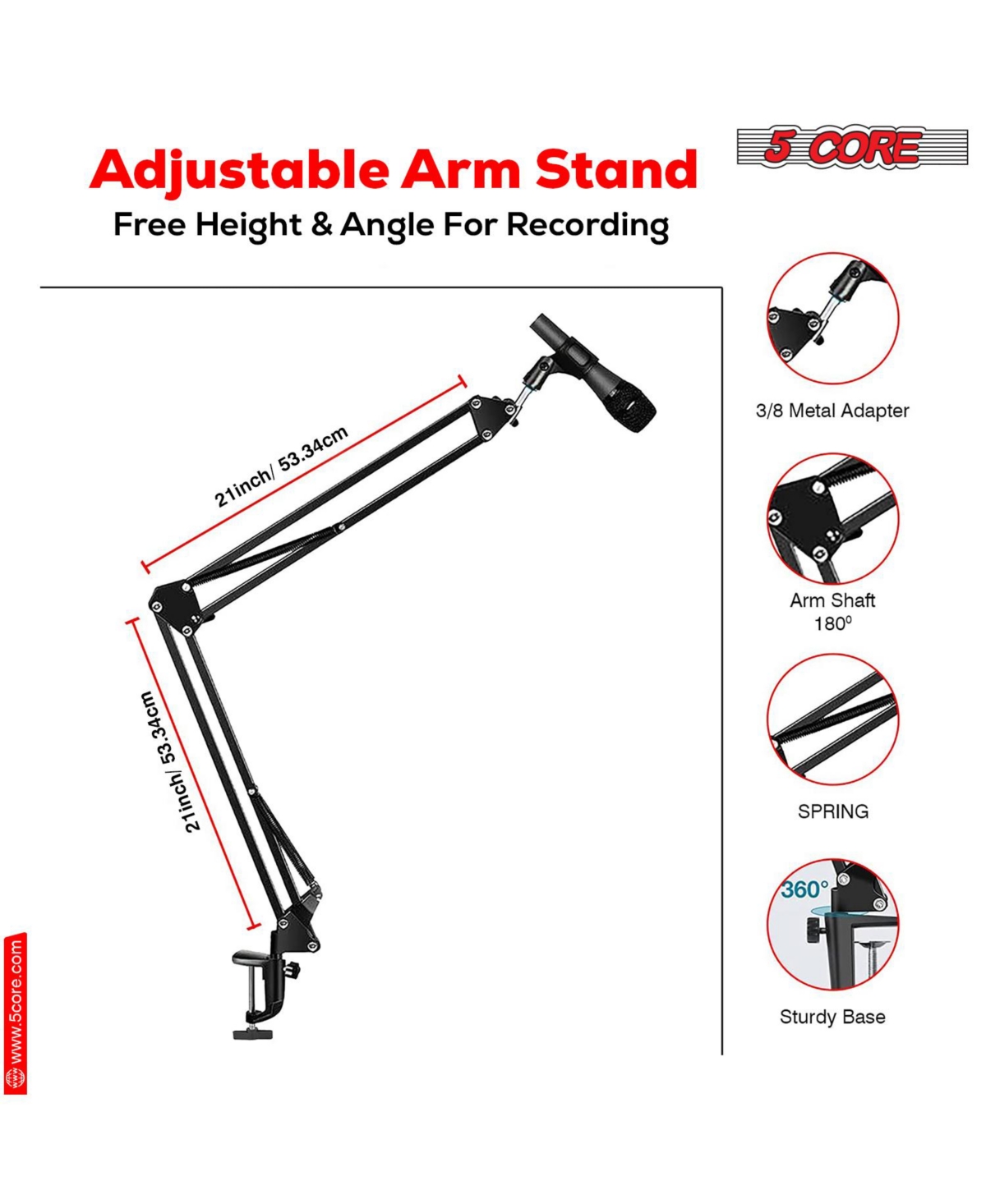 5 Core Microphone Stand • Suspension Desk Scissor Boom Arm • w Shock Mount • Dual Layer Pop Filter Arm Set 21