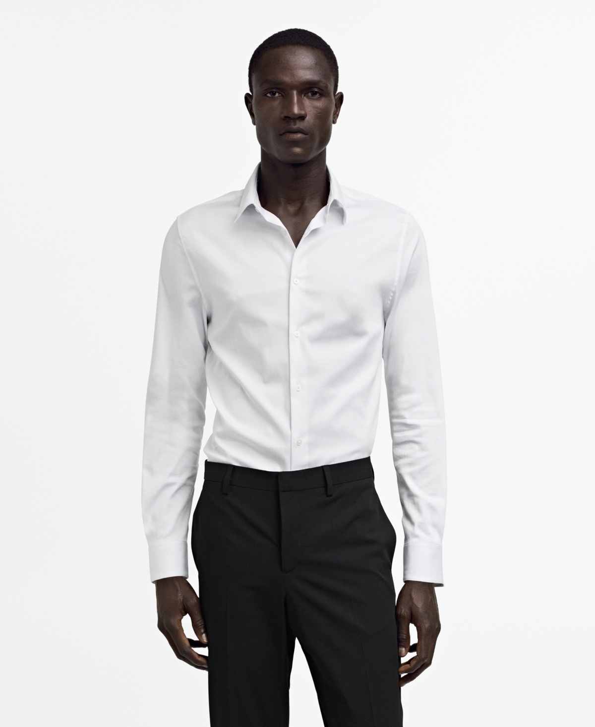 Mango Slim Fit Cotton Herringbone Suit Button-up Shirt In White