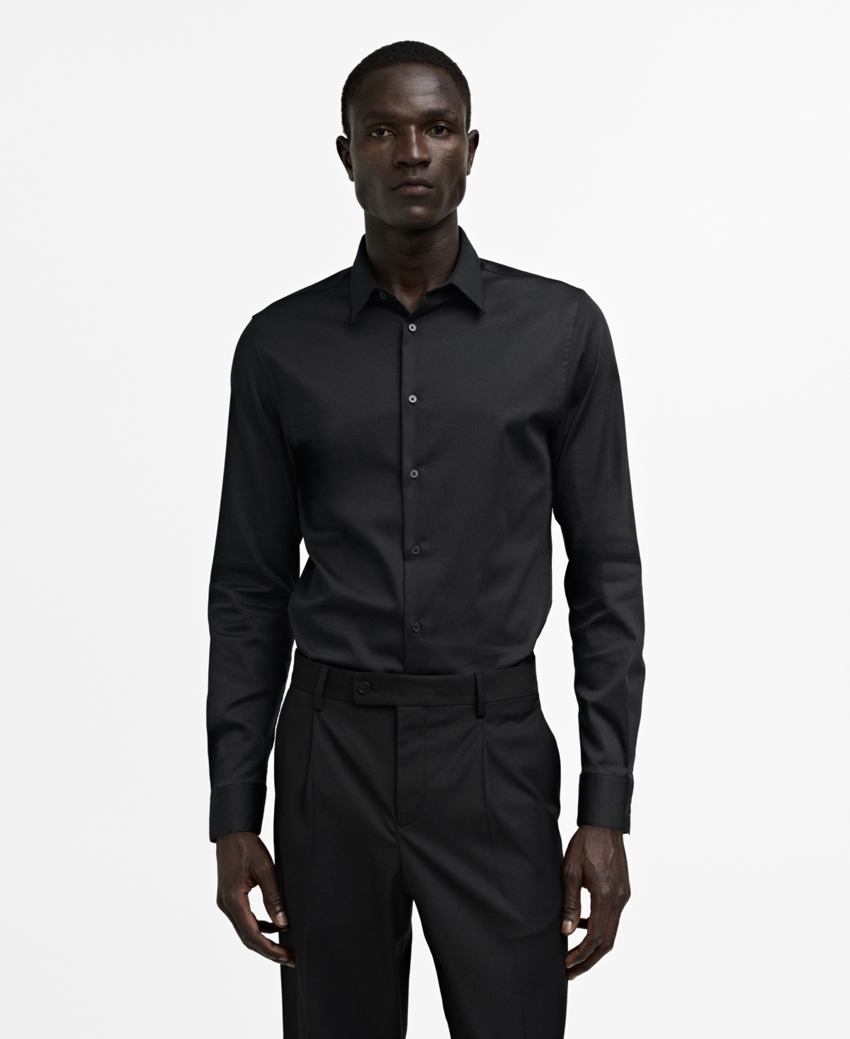 Mango Men's Slim-fit Cotton Poplin Dress Shirt In Black