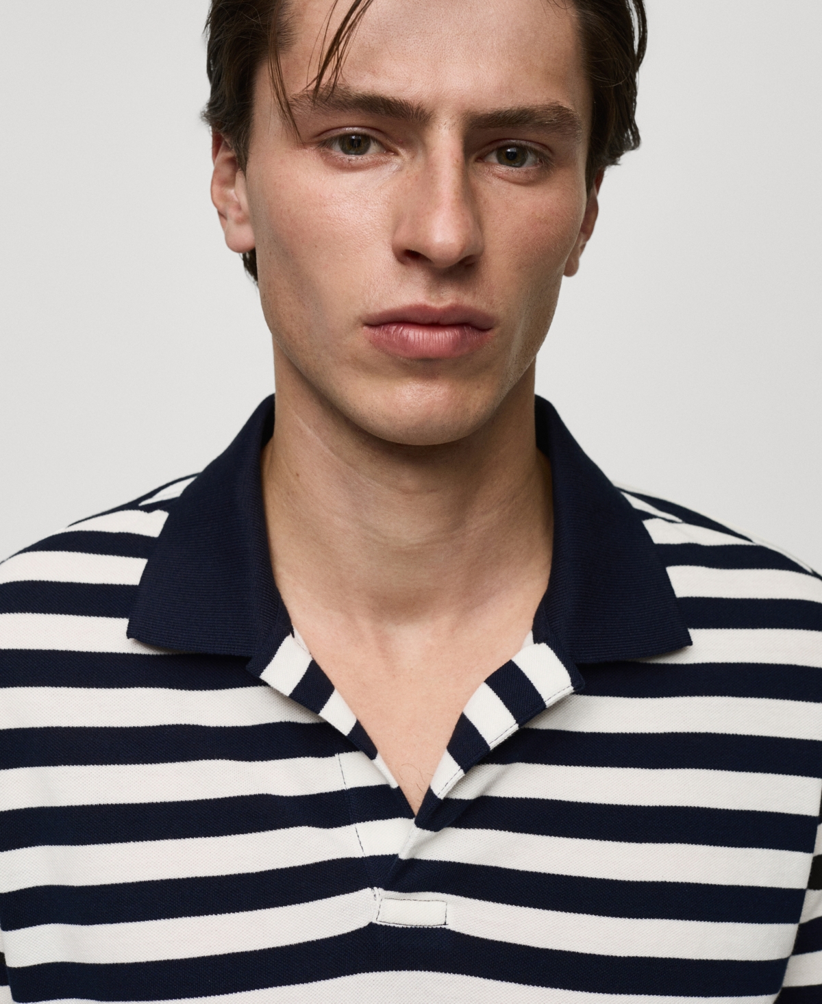 Mango Men's Striped Pique Cotton Polo Shirt
