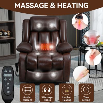 Up to 350 LBS Genuine Leather Power Lift Recliner Chair, with Massage and Heating