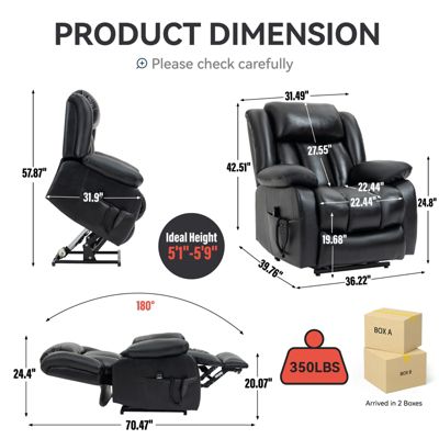 Up to 350 LBS Genuine Leather Power Lift Recliner Chair, with Massage and Heating