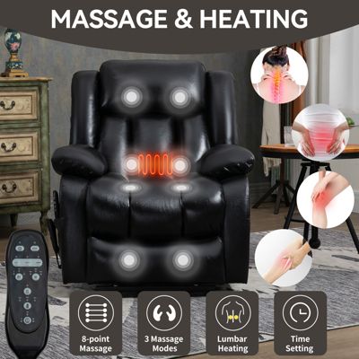 Up to 350 LBS Genuine Leather Power Lift Recliner Chair, with Massage and Heating