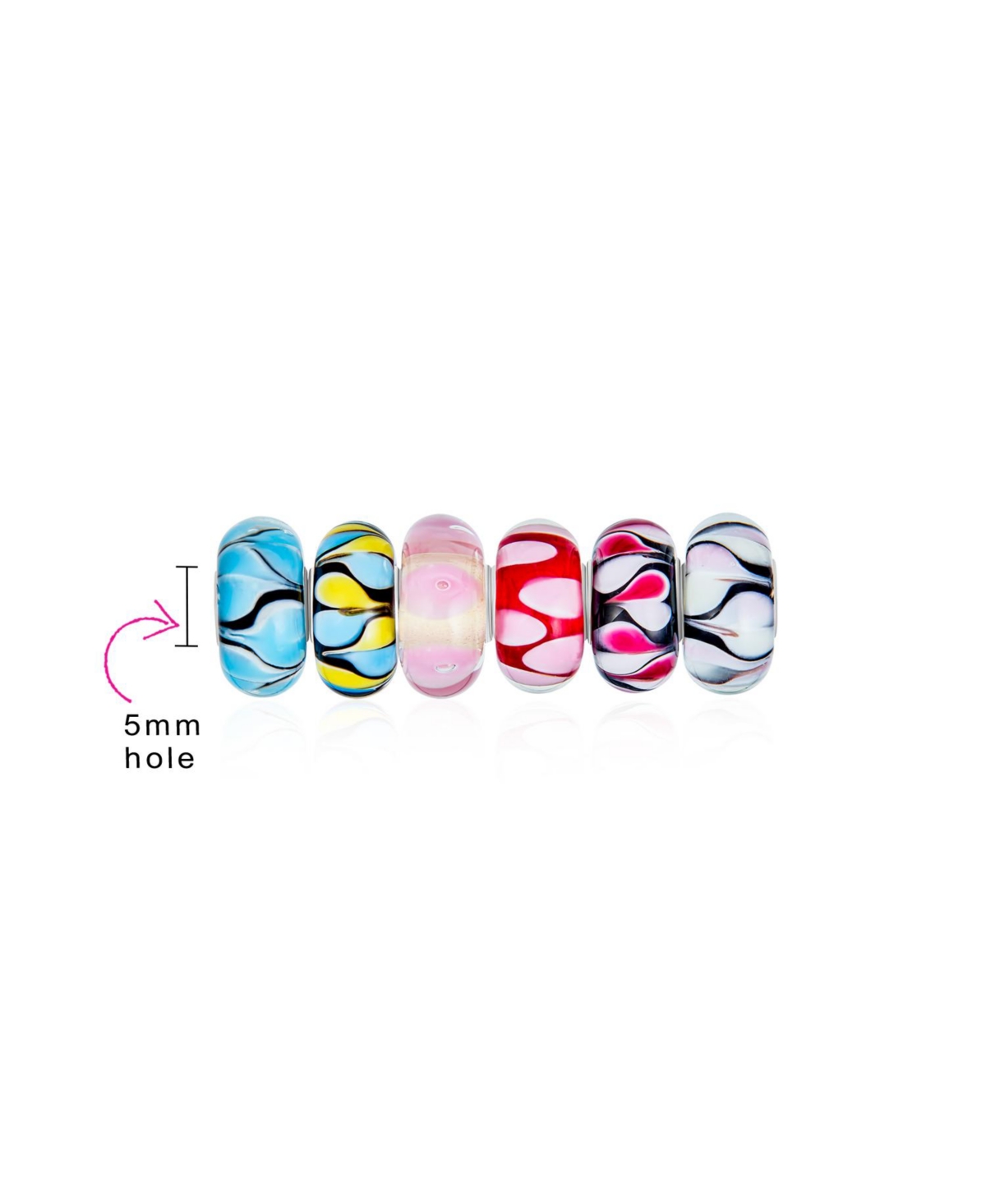 Bling Jewelry Mixed Set Of Bundle Sterling Silver Core Translucent Blue Black Pink Red Multi Color Murano Glass Pastel Dot Charm Bead Spacer Fits Euro
