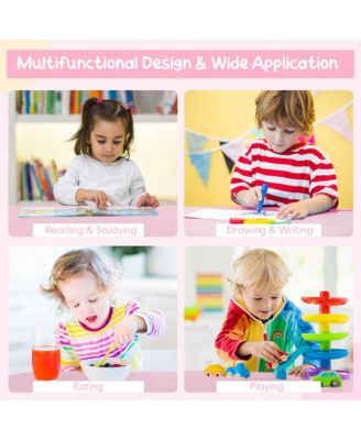 Kids Wooden Round Table & 2 Chair Set w/ Center Mesh Storage