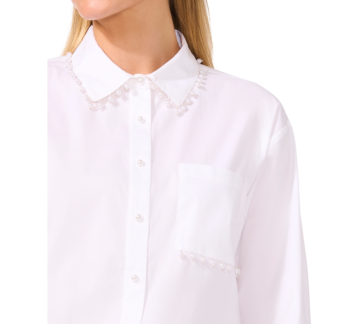 CeCe Women's Faux-Pearl-Trim Shirt