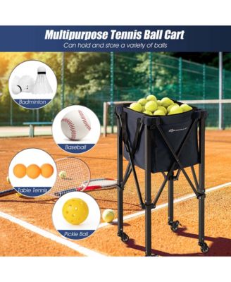 Foldable Tennis Ball Hopper Basket Portable Travel Teaching Cart with Wheels and Bag