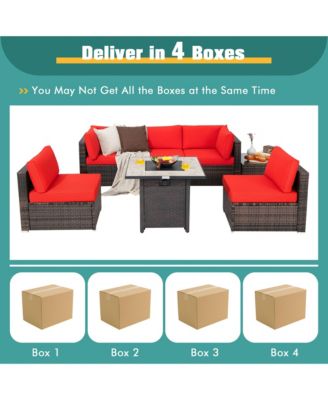 7PCS Patio Rattan Furniture Set 30'' Fire Pit Table Cover Cushion Sofa