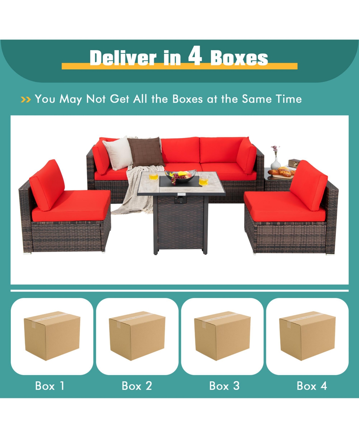 Costway 7PCS Patio Rattan Furniture Set 30'' Fire Pit Table Cover Cushion Sofa