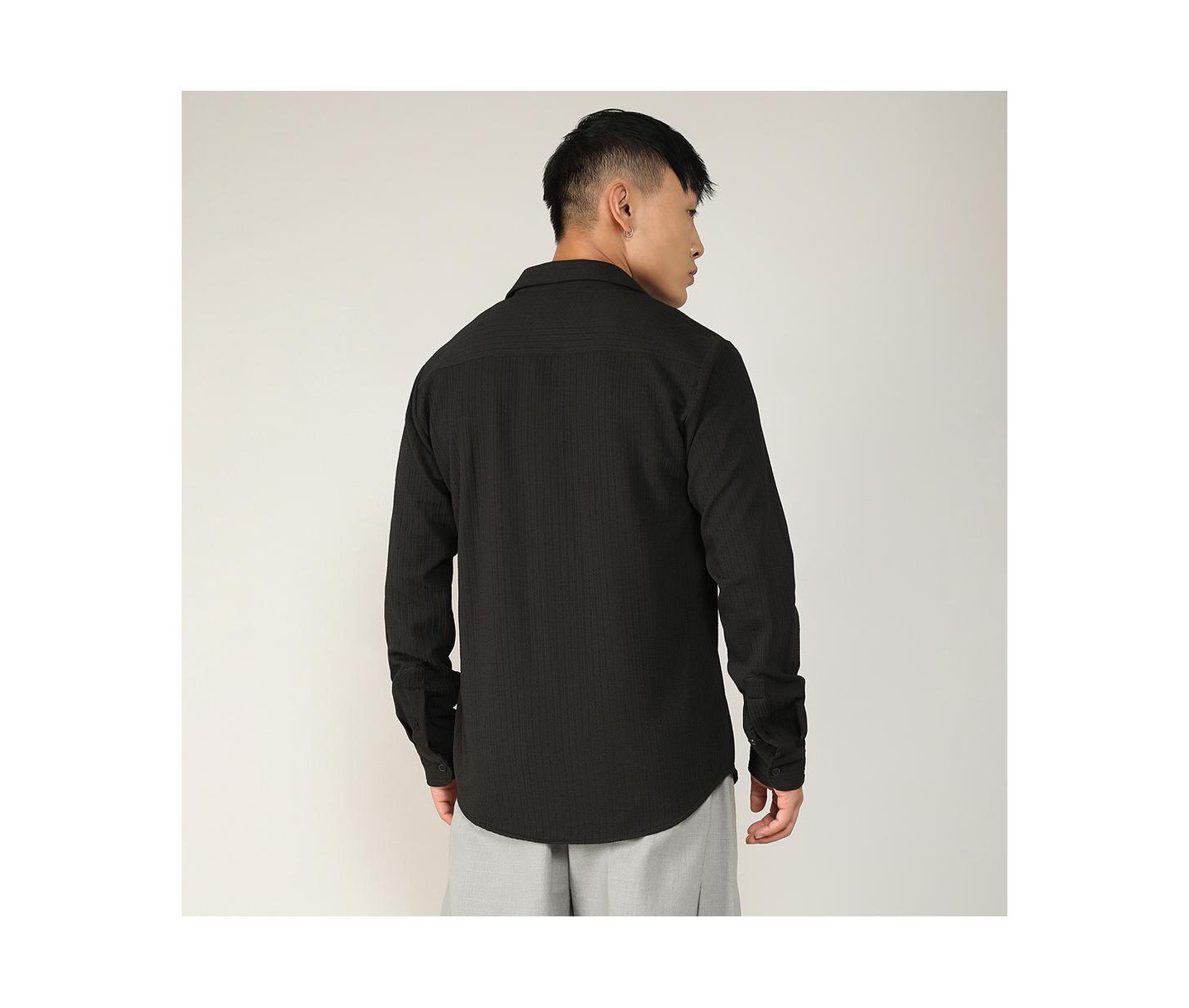 Мужская рубашка Campus Sutra Onyx Black Stripe-Creased, цвет: Чёрный — фото 7