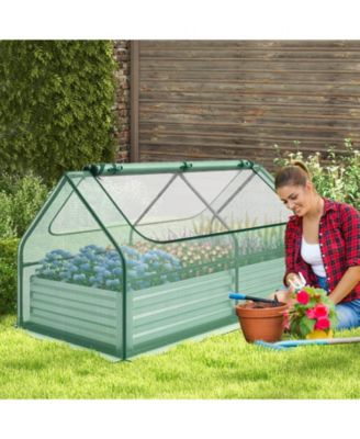 6 x 3 x 3 Feet Galvanized Raised Garden Bed with Greenhouse-Green