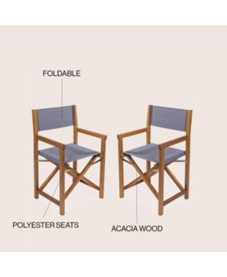 Cukor Classic Vintage Outdoor Acacia Wood Folding Director Chair with Canvas Seat  (Set of 2)