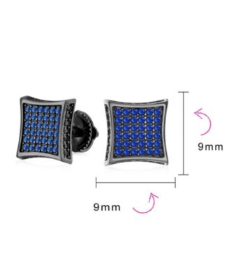 Black Blue Cubic Zirconia Micro Pave CZ Square Stud Earrings Sterling Silver Screw back 9MM