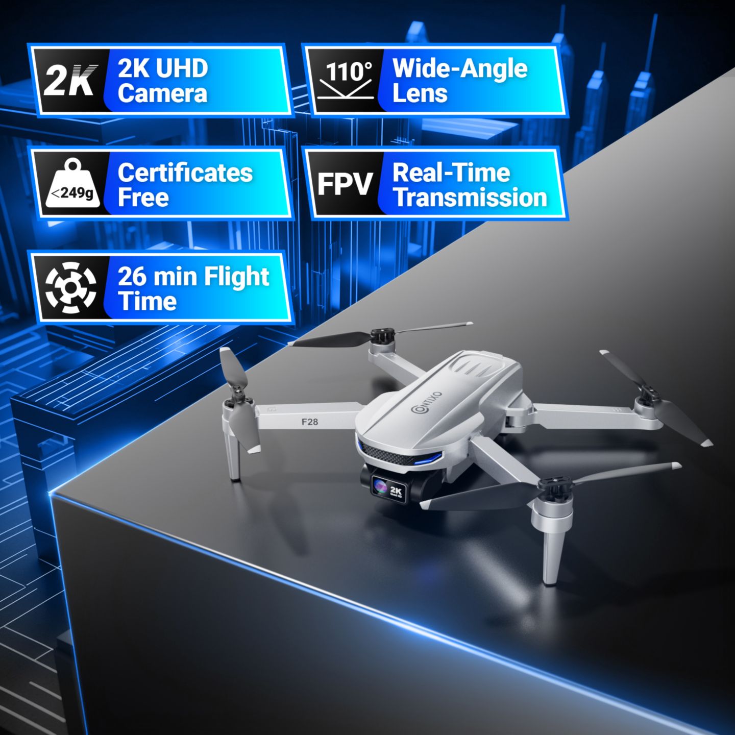 Детская игрушка Contixo F28 Foldable GPS Drone with 2K Full HD Camera, цвет: Серебряный — фото 7