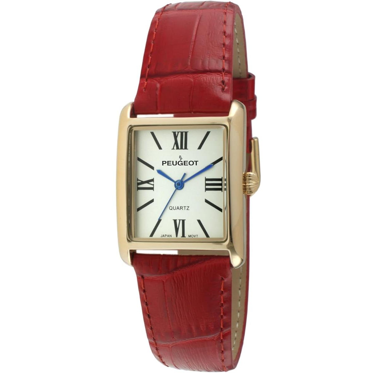 Women's Tank Watch Roman Dial Red Leather Strap - Red