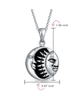 Celestial Black Enamel Round Circle Medallion Crescent Moon And Sun Pendant Necklace Sterling Silver