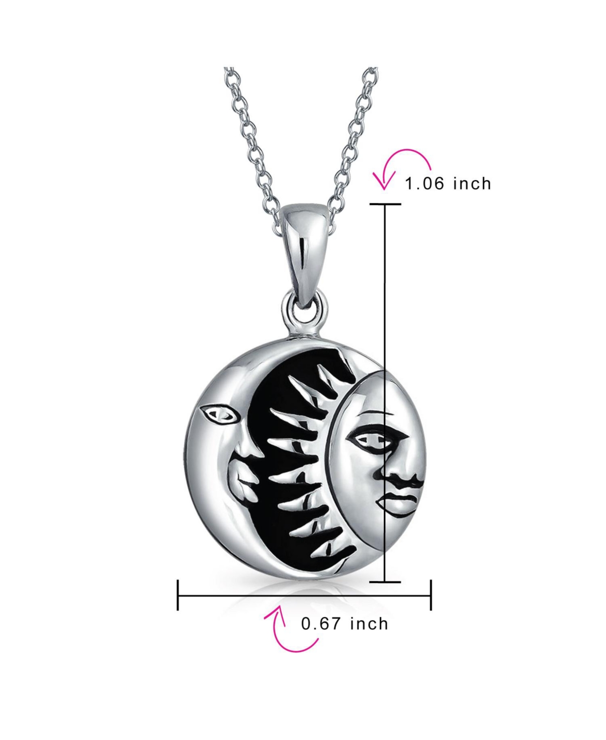 Bling Jewelry CelestialEnamel Round Circle Medallion Crescent Moon And Sun Pendant Necklace For Women Sterling Silver - Black