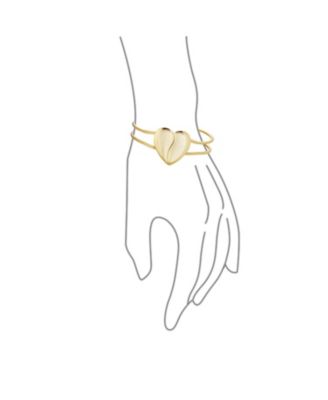 Initials Friendship Love Split Heart Wide Bracelets Bangle Cuff Bracelet  ForYellow Gold Tone Metal Hinge Opening