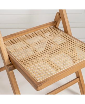 Theo Mid-Century Vintage Wood Rattan Folding Chair with Adjustable Back (Set of 2)