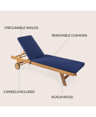 Mallorca Modern Classic Adjustable Acacia Wood Chaise Outdoor Lounge Chair with Cushion & Wheels