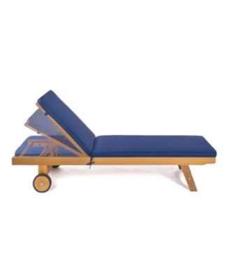 Mallorca Modern Classic Adjustable Acacia Wood Chaise Outdoor Lounge Chair with Cushion & Wheels