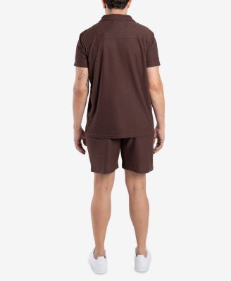 Men's Casual Textured Camp Collar Short Sleeve Button-Up Shirt