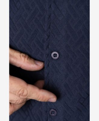 Men's Casual Textured Camp Collar Short Sleeve Button-Up Shirt