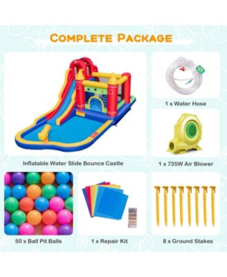 9-in-1 Inflatable Bounce Castle with Water Slide and Splash Pool with 735W Blower