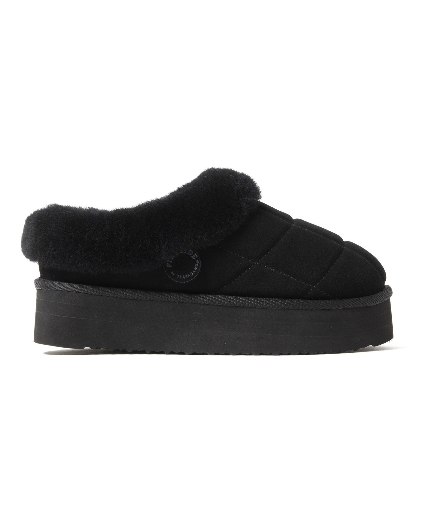 Женские сабо Dearfoams Fireside by Bendigo Genuine Shearling Quilted Platform Clog Slipper, цвет: Чёрный — фото 2