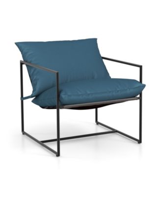 2 Pieces Sling Accent Chair Leisure Chair with Weatherproof Seat Fabric Indoor Outdoor-Navy