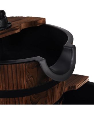 2-Tiers Outdoor Wooden Barrel Waterfall Fountain with Pump