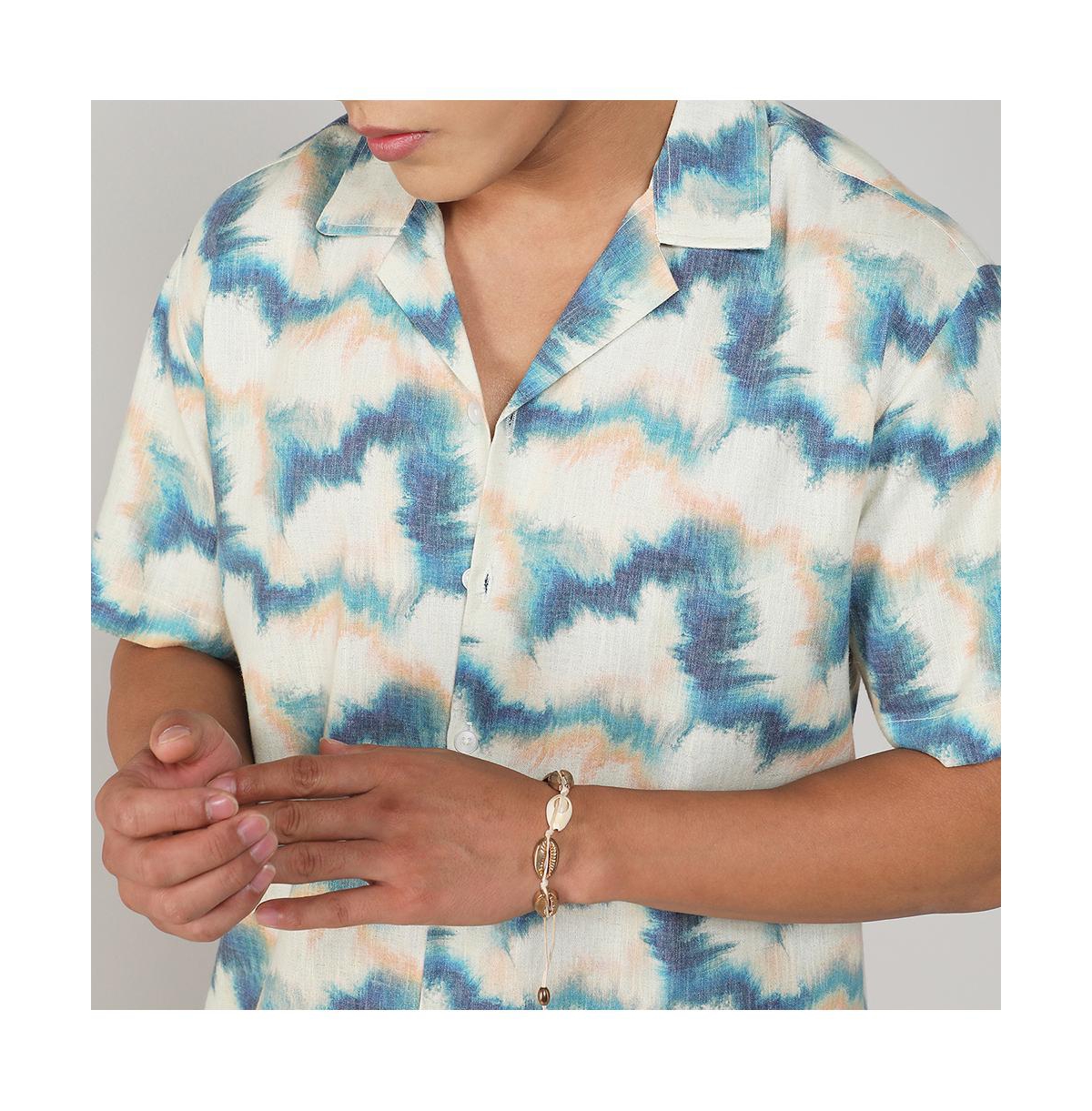 Campus Sutra Men's Navy Blue & OffOmbre Lined Shirt - White