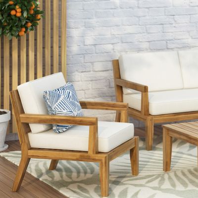 Streamdale Outdoor Acacia Club Chairs with Beige Cushions