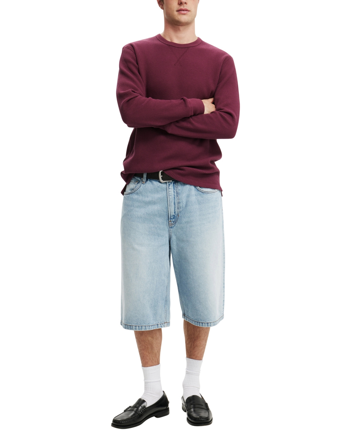 Shop Cotton On Men's Chunky Waffle Long Sleeve T-shirt In Burgundy