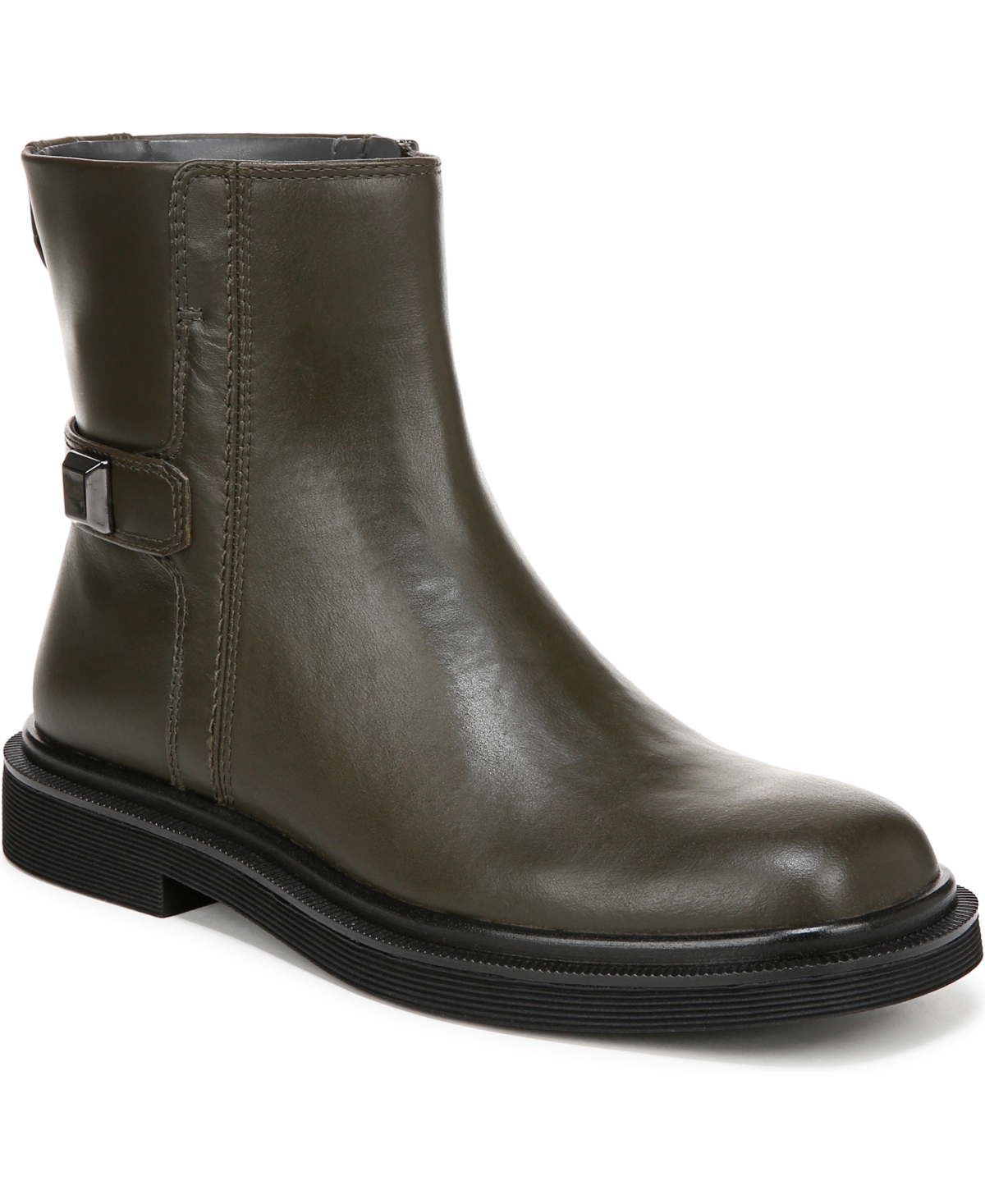 Women's Axel Block Heel Square Toe Booties - Olive Green Leather