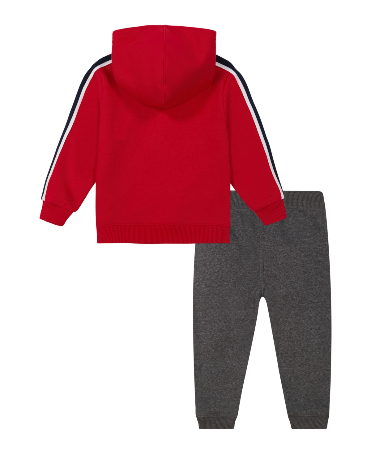 Nautica Toddler and Little Boys Striped Sleeve Fleece Hoodie Joggers Set -Stealth Heather