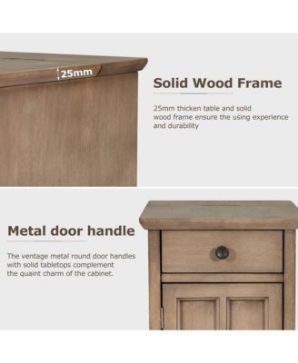  Classic Vintage End Table with USB Ports and Drawer