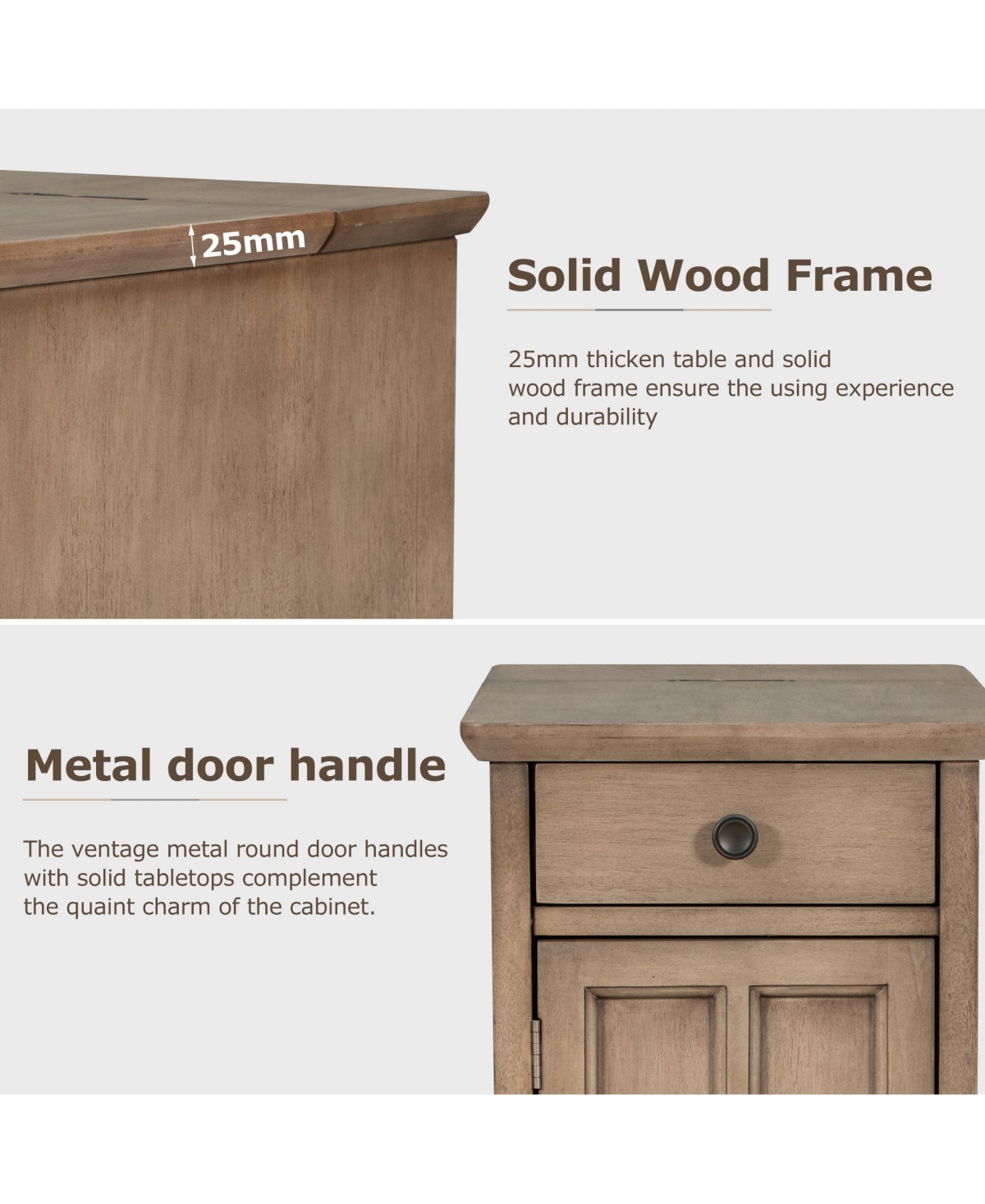 Simplie Fun Classic Vintage End Table with Usb Ports and Drawer