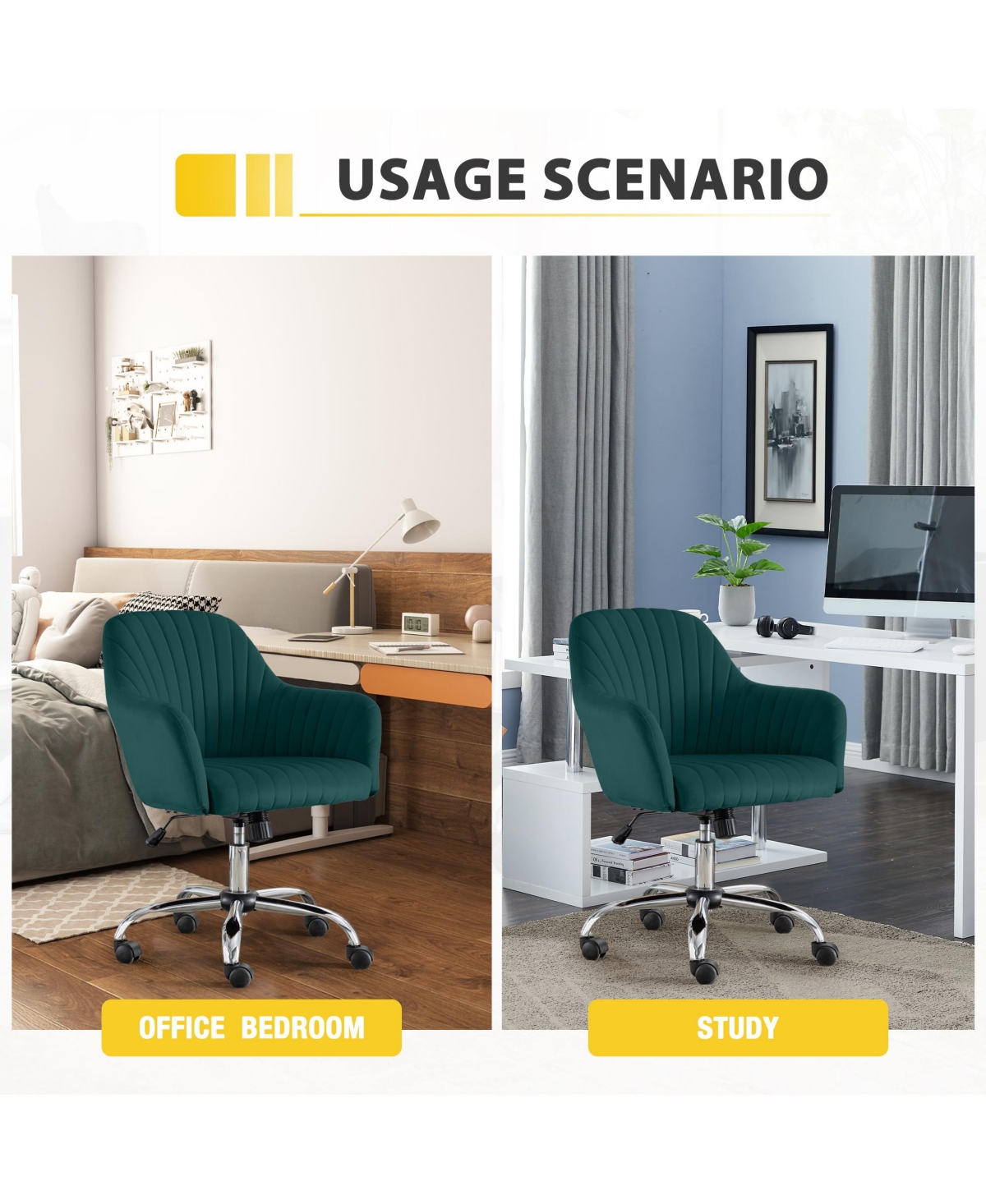 Streamdale Furniture Modern Velvet Accent Chair with Adjustable Height and Casters - Green