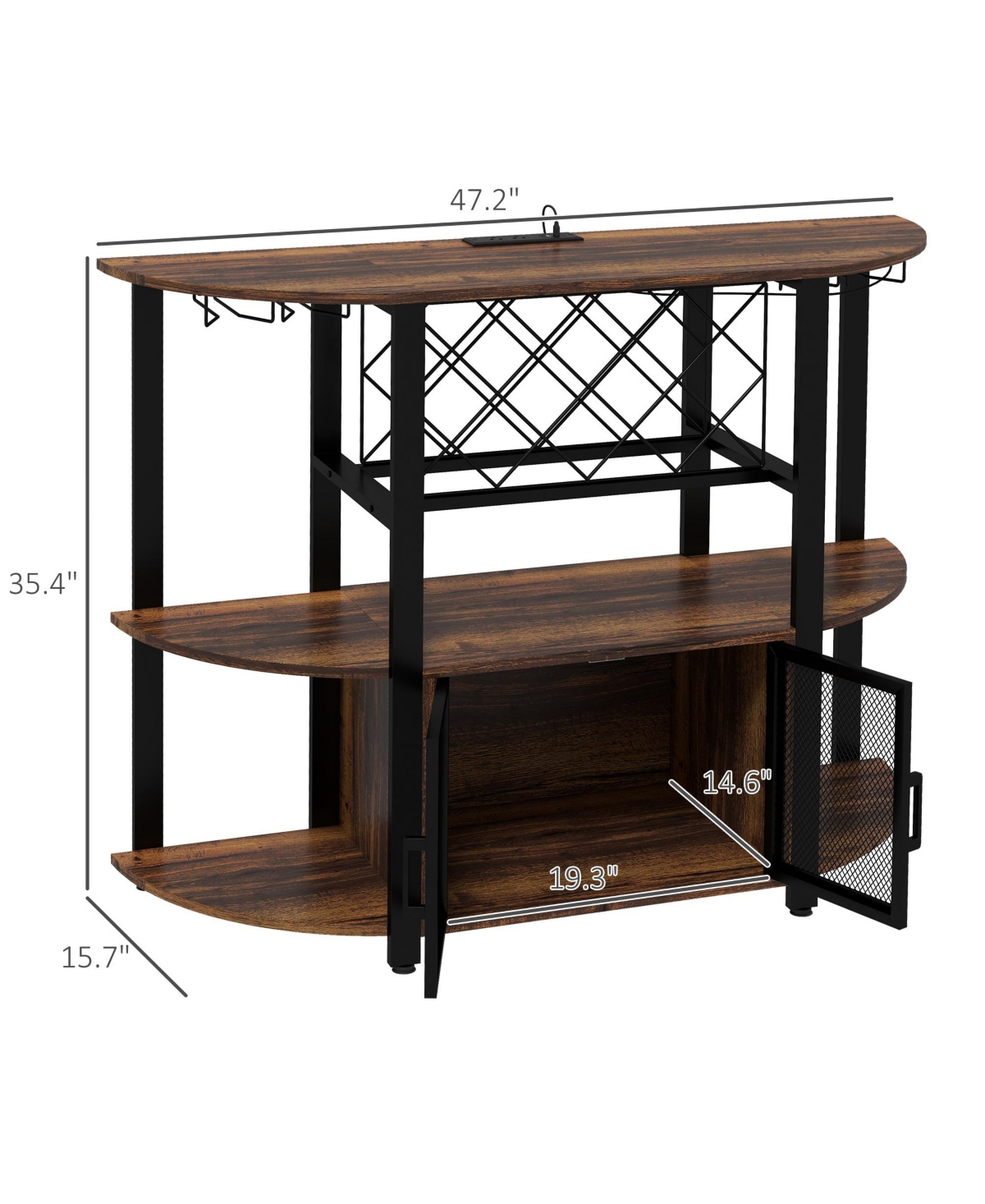 Streamdale Furniture Industrial Wine Cabinet with Charger and Led Lights