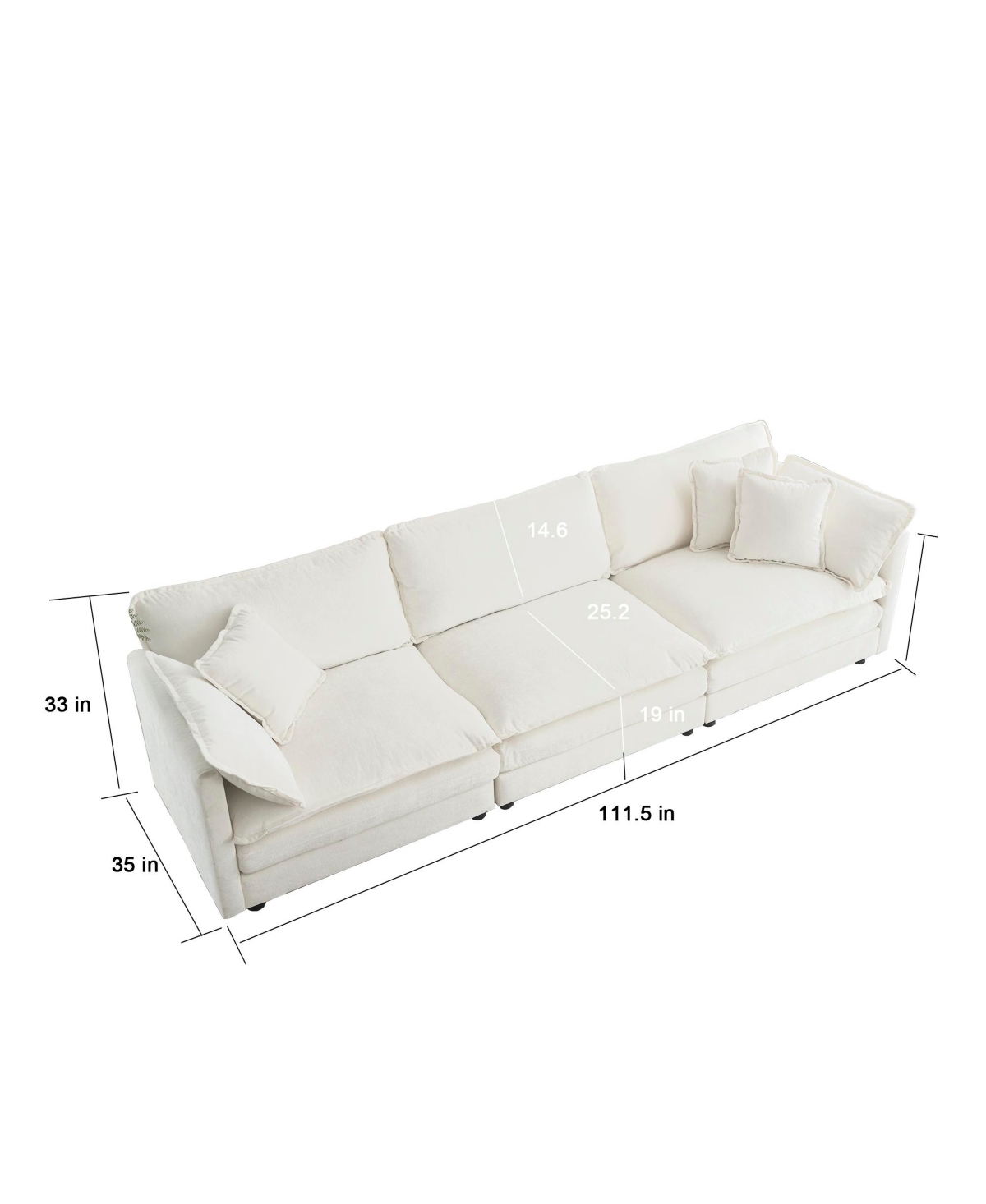 Streamdale Furniture Oversized Modular Sectional Sofa with Ottoman,Chenille - White
