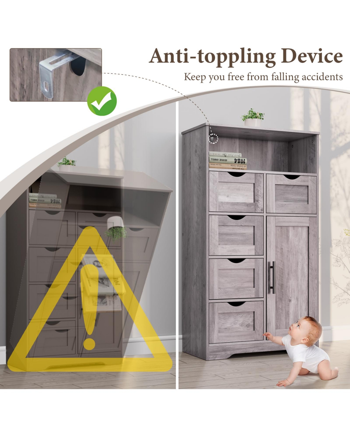 Streamdale Furniture 5-Drawer Adjustable Storage Cabinet for Bedroom or Bathroom