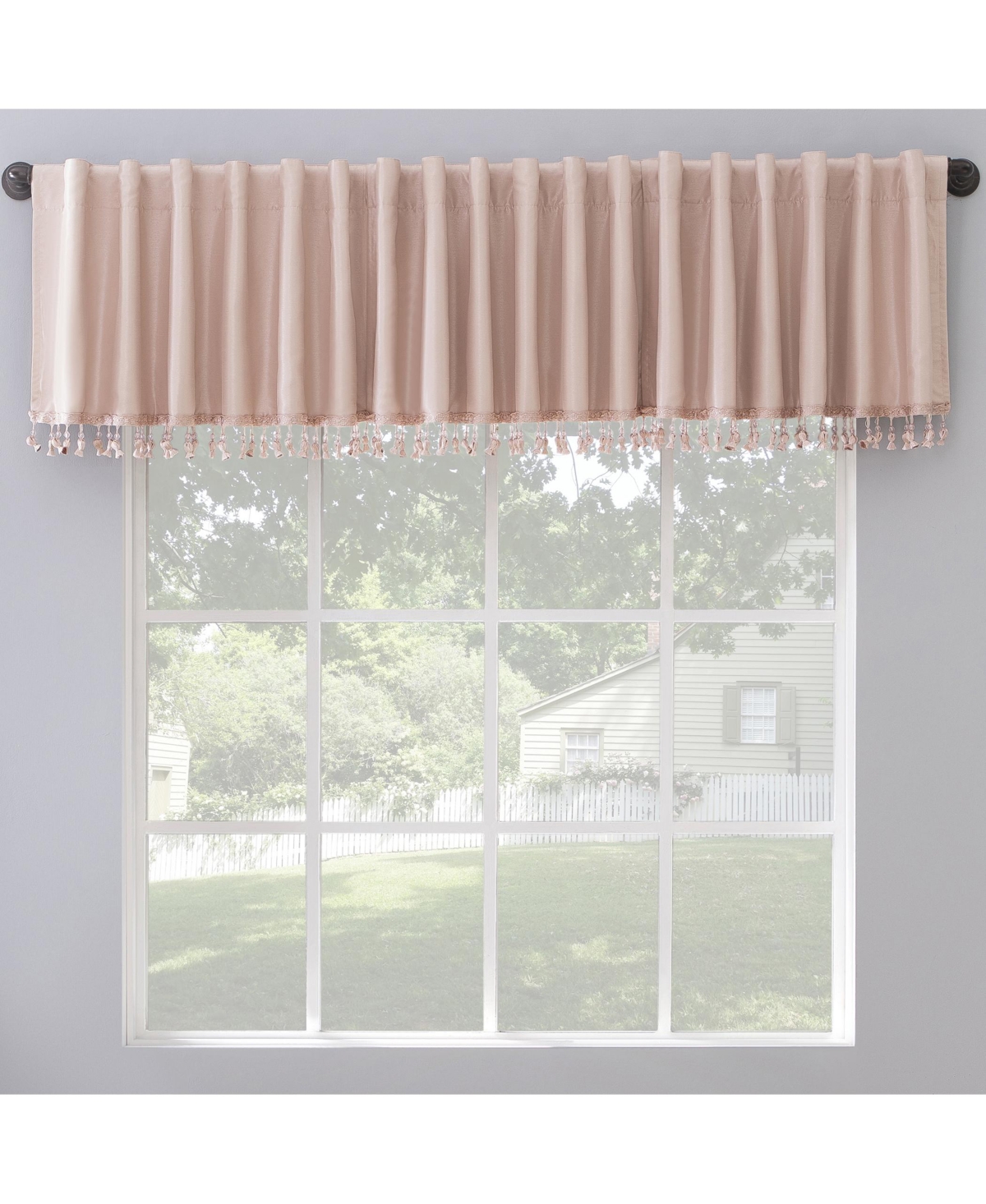 Sun Zero Evelina Faux Dupioni Silk Beaded Tassels Thermal Extreme 100% Blackout Back Tab Curtain Valance