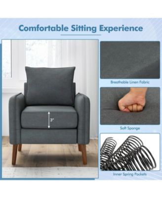 Single Piece Fabric Upholstered Sofa Chair with Removable Back and Seat Cushions