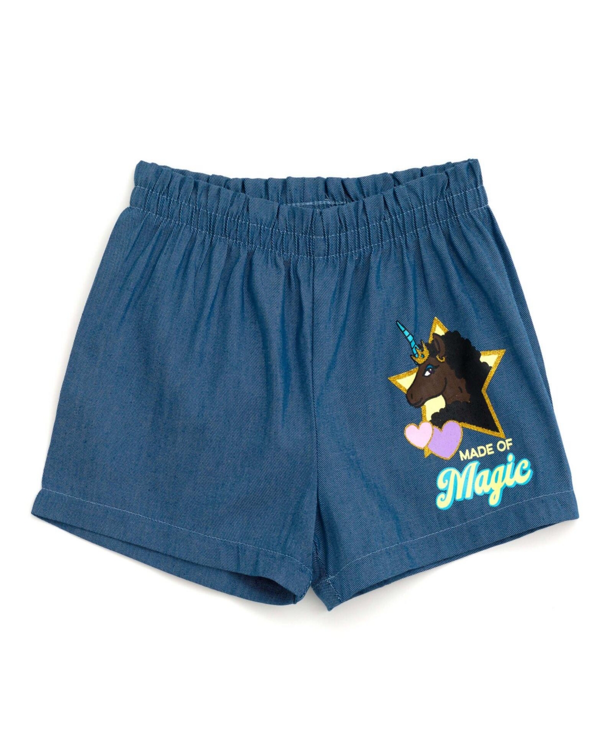 Afro Unicorn Girls T-Shirt and Chambray Shorts Outfit Set to