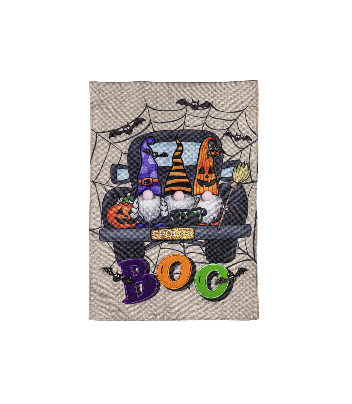 Evergreen Spooky Truck Garden Burlap Flag