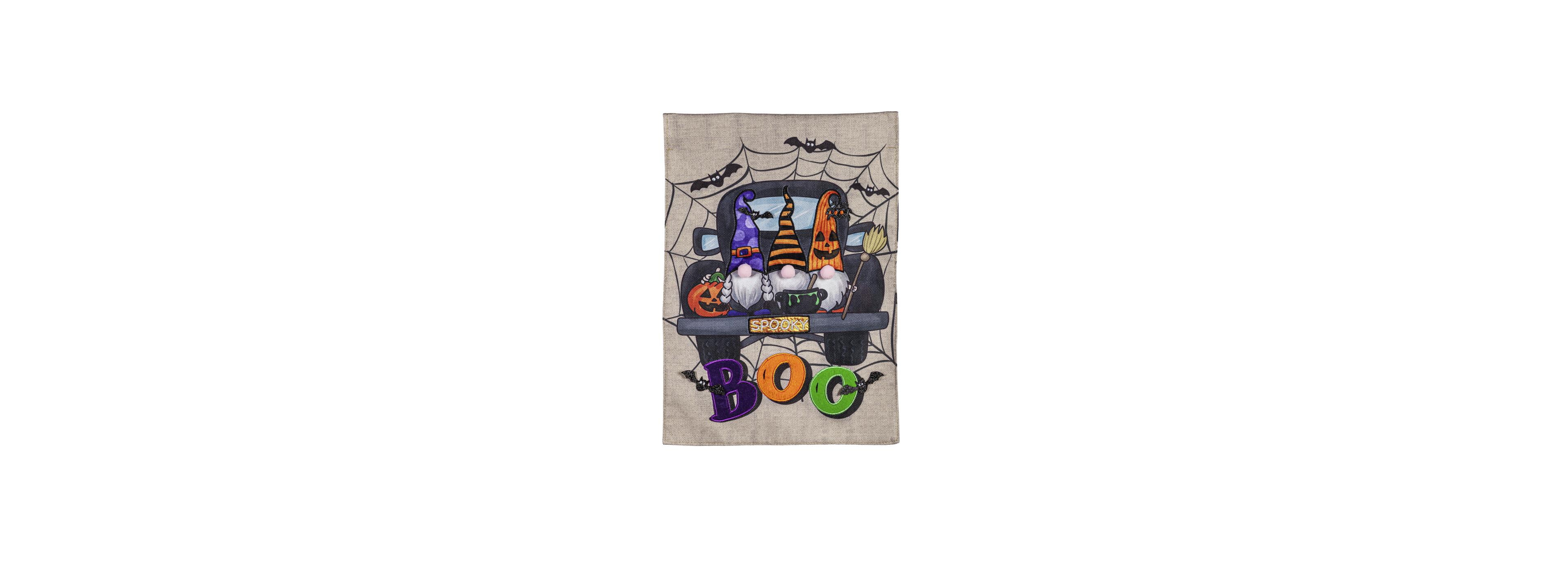 Evergreen Spooky Truck Garden Burlap Flag
