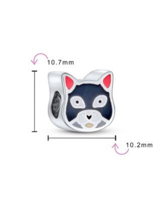 Japanese Maneki Neko Lucky Cat Good Fortune Dangle Charm Bead Red Enamel .925 Sterling Silver Fits European Bracelet