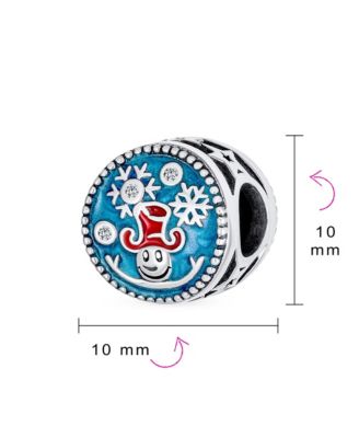 Frozen Winter Holiday Party Christmas Round Red Hat Bead Blue Enamel Snowflake Charm Sterling Silver For European Bracelet