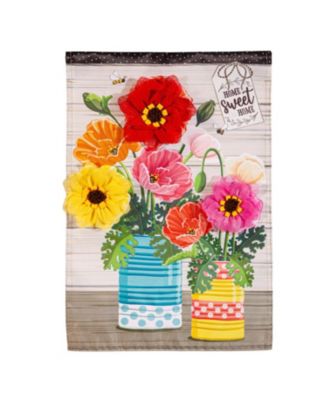 Poppies and Painted Cans Applique Garden Flag